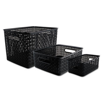 Weave Bins, 10 1/2"" x 14 x 11, Plastic, Black, 3 Bins