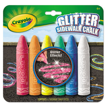 Washable Glitter Sidewalk Chalk, Assorted, 6 Sticks/Set