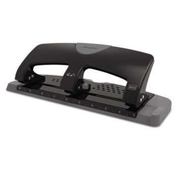 20-Sheet SmartTouch Three-Hole Punch, 9/32"" Holes, Black/Gray