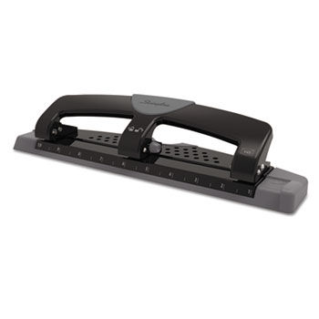 12-Sheet SmartTouch Three-Hole Punch, 9/32"" Holes, Black/Gray