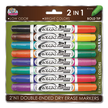 Dry Erase Double-Ended Markers, Assorted, 8/Pk