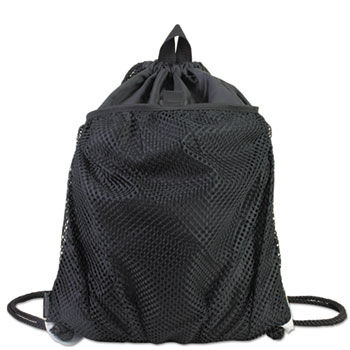 Front Mesh Pocket Drawstring Cinch Sack, Black