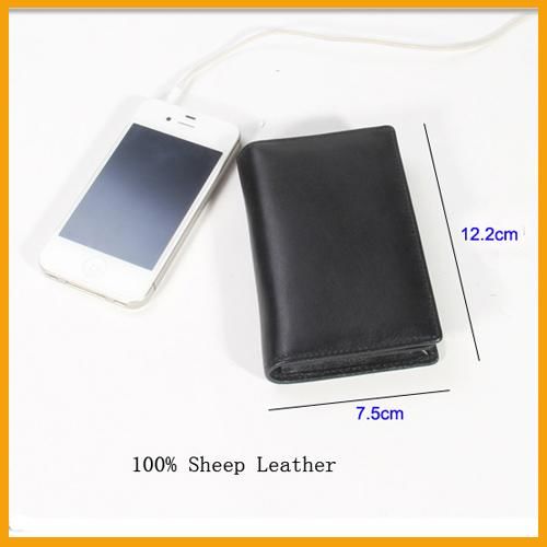 Genuine sheep leahter mobile case wiht card holder slot wallet Black for iPhone 4S