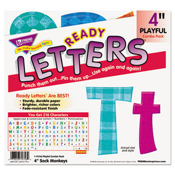 Ready Letters Playful Combo Pack, Assorted Colors, 4"", 216 per Pack