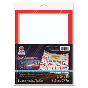 Self-Adhesive Project Paper, 8-1/2 x 11, White with Red Border, 8/Pack