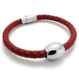 Genuine Braided Leather Bracelet with Stainless Steel Bead