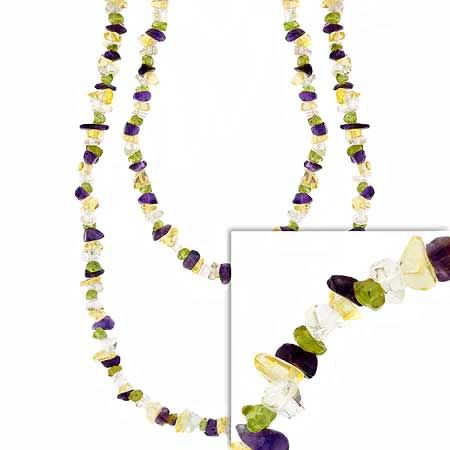 Genuine Amethyst, Citrine, Peridot, and Crystal Stone Chip One Strand Layer Necklace 36&quot;