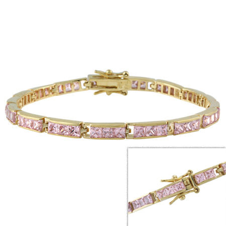 18k Gold over Sterling Silver Pink CZ Channel-Set Tennis Bracelet