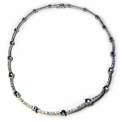 Tarnish Free Sterling Silver necklace with Simulated Diamond CZ &amp; Simulated Aquamarine CZ