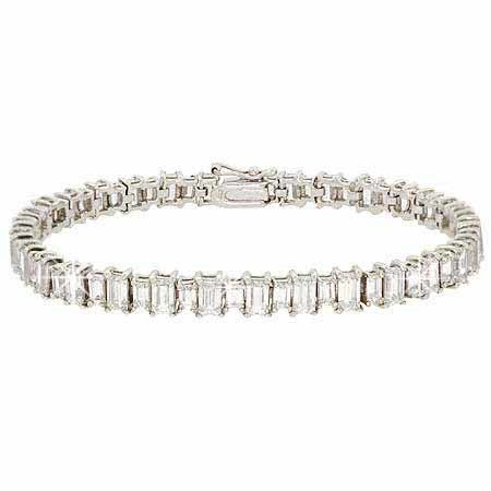 Sterling Silver 11 CTW Total Carat Weight Emerald Cut simulated Diamond cz Tennis Bracelet