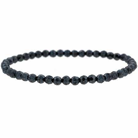 Genuine Faceted Onyx Stone 4mm Bead Beaded Stretch Bracelet