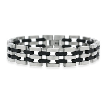 Stainless Steel and Rubber Accented Men's Link Bracelet