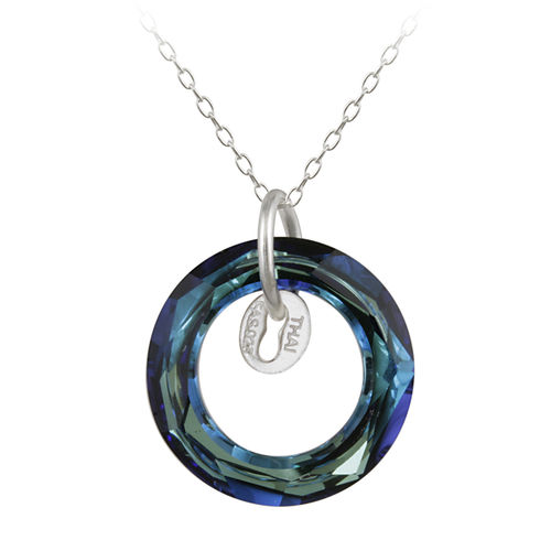 Sterling Silver Bermuda Blue Swarovski Elements Circle Necklace