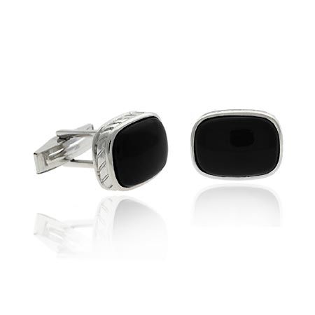 Sterling Silver Onyx Rectangle Men's Cufflinks