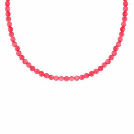 Sterling Silver 4mm Simulated Pink Coral Stone Bead Beaded Chain 15-19&quot; Necklace