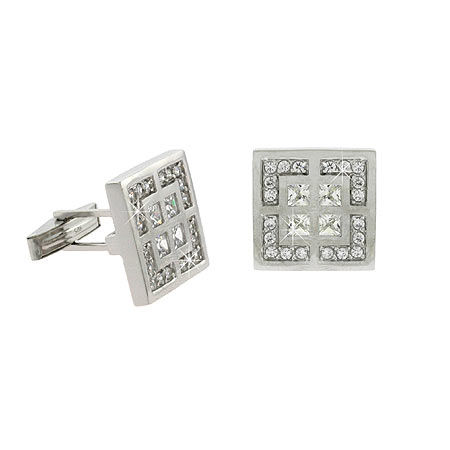 Sterling Silver CZ Square Geometric Men's Cufflinks