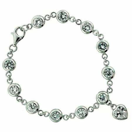 Sterling Silver Simulated Diamond cz Circle and Heart Bracelet