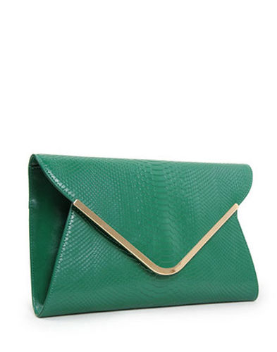 Y.A.R Leather Embossed Clutch Handbag-Dark Green