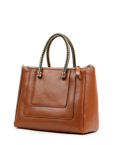 VIVILLI Simple Style Stitch Decoration Tote Handbag-brown