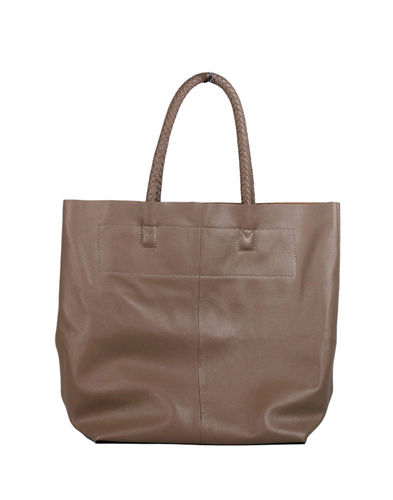 Y.A.R Leather Twin Top Handles Tote Shopper Handbag-Khaki