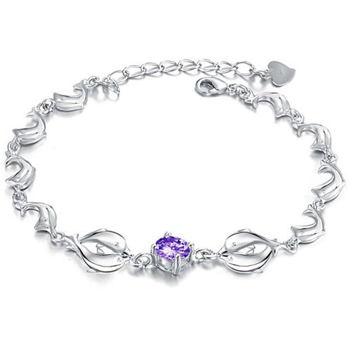 Rhodium Silver Purple Cubic Zirconia Bracelet