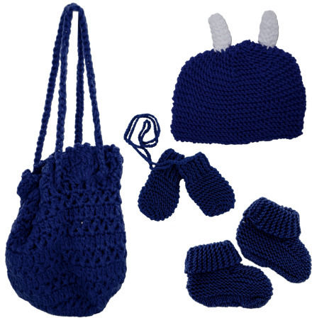 Blue Knit Bag with Beanie, Mittens and Booties Case Pack 6