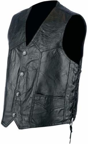 Mens Genuine Hog Leather Biker Vest- Large