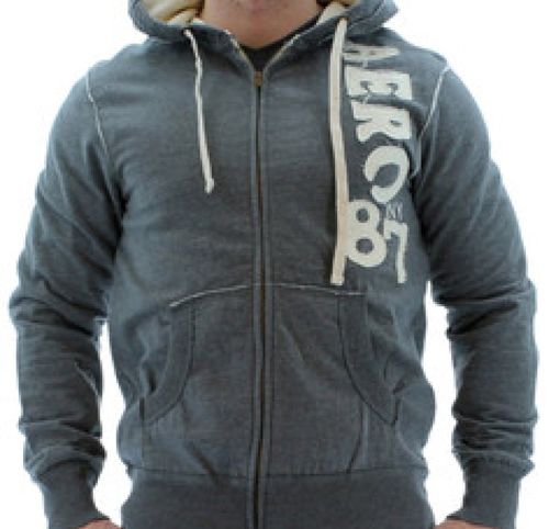 Aeropostale NY 87 Men Hoodie Grey Front Zipper Size : Xlarge