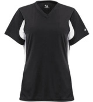 Badger Rally Girls/Youth V-neck Jersey Black/ White L