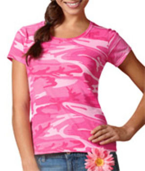 Code V Ladies' Fine Jersey Camouflage T-Shirt Pink Woodland M