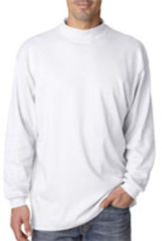 UltraClub Adult Egyptian Interlock Long-Sleeve Mock Turtleneck, White, XL