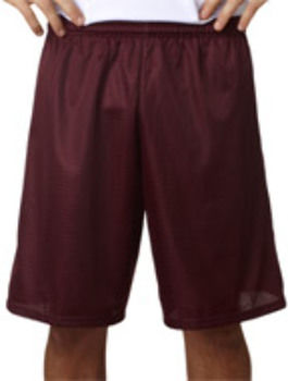 Adult 9"" Lined Tricot Mesh Shorts, Maroon, XS