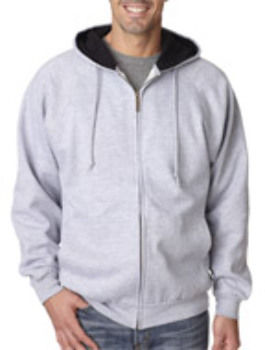 UltraClub Adult Rugged Wear Thermal-Lined Full-Zip Jacket, Heather Grey/ Black Hood, M