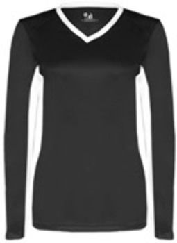 Badger Ladies' Tee with Contrast Sleeve Panels Black/ White XL