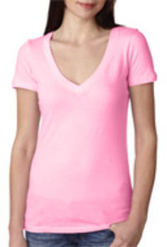 Next Level The Deep V Neon Heather Pink M