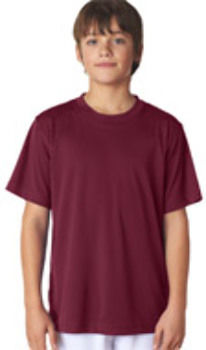 UltraClub Youth Cool & Dry Sport Performance Interlock Tee, Maroon, S