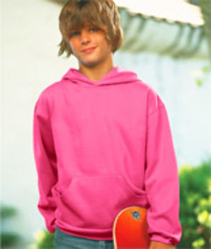 LA T Youth Fleece Hooded Pullover Sweatshirt with Pouch Pocket, Raspberry, S