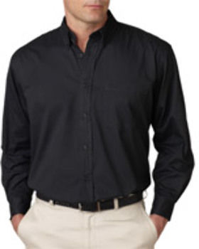 UltraClub Men's Whisper Twill Shirt, Black, S