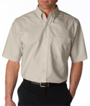 UltraClub Men's Classic Wrinkle-Free Short-Sleeve Oxford, Tan, 5XL