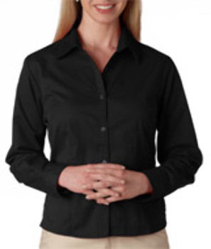 UltraClub Ladies' Whisper Twill Shirt, Black, XL