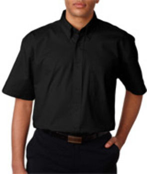 UltraClub Adult Whisper Twill Short-Sleeve Shirt, Black, 6XL