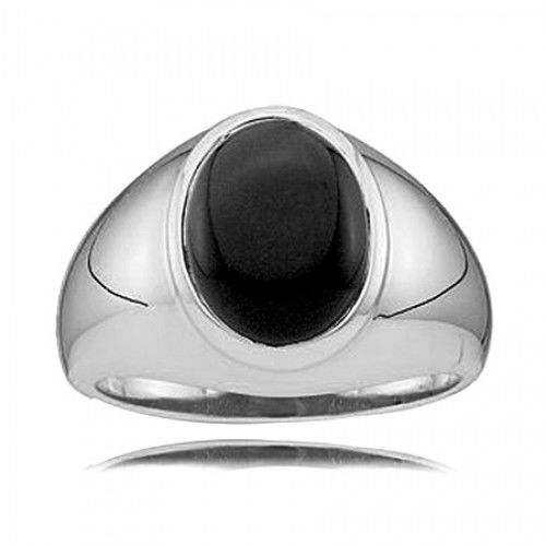 Black Oval Shape Onyx Ring in Silver Sterling Silver - Charming