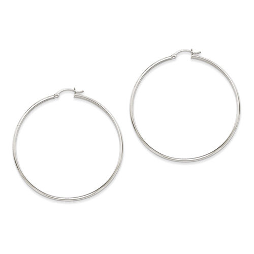 Round Earrings - Hoop in 14kt White Gold - Hinge Back - Graceful