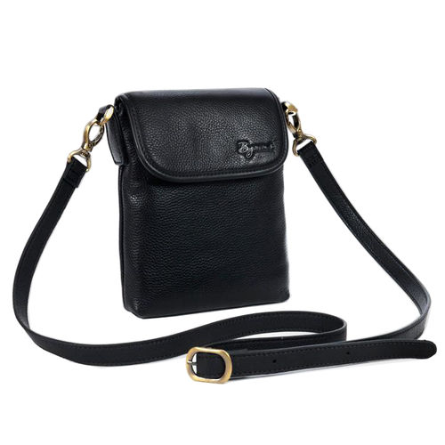 Byarms Soft Black Pebble Leather Crossbody Bag