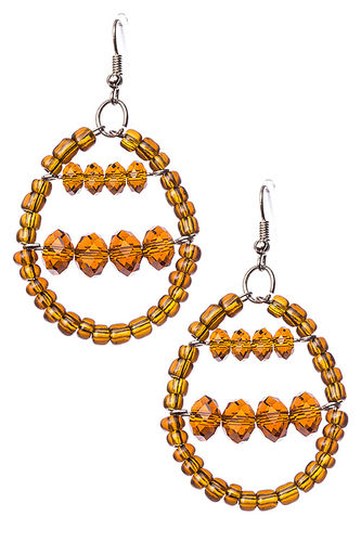 SEED BEAD HOOP EARRINGS W/ ACRYLIC STONE ACCENT - CASE OF 12