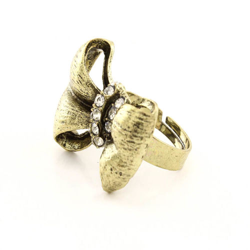 METALLIC BOW W/ RHINESTONE CENTER ADJUSTABLE RING - CASE OF 12