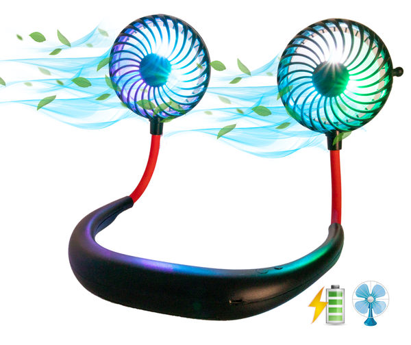 USB LED Neck Cooler Fan - Portable 2000mAh Rechargeable Hand-Free Wearable Personal Neck Fan - Colorful LED - Home, Desk, Travel, Outdoors & Sports