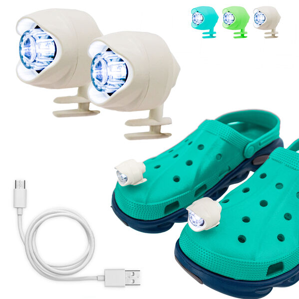 LED Shoe Lights For Crocs - USB Rechargeable, Ultra-Bright Headlights for Shoes, 3 Modes, Waterproof Clip On & Lightweight Flashlight for Night Walking, Running, Cycling, Camping, Dog Walking