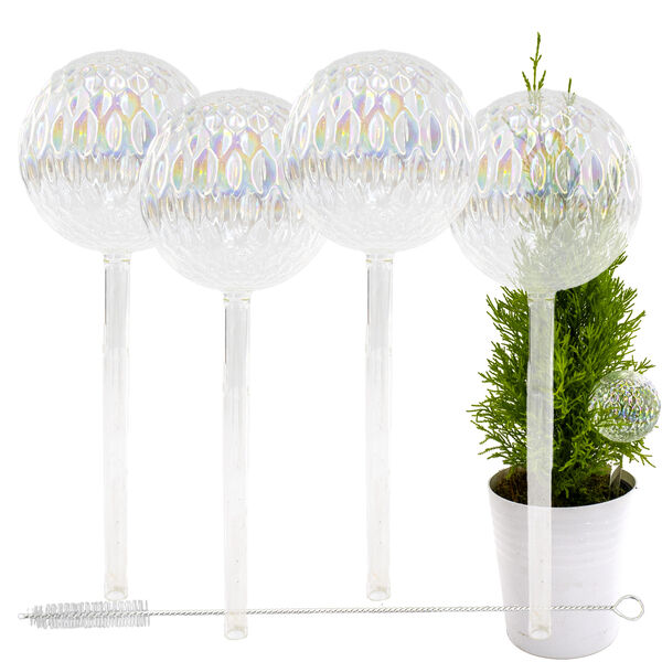 Automatic Self Watering Glass Plant Iridescent Globe Globes - Drip Irrigation Ideal for Vacation Plant Care, Indoor/Outdoor Potted Flowers, Herbs, Houseplants - 9" 6-7 oz 4pc Set