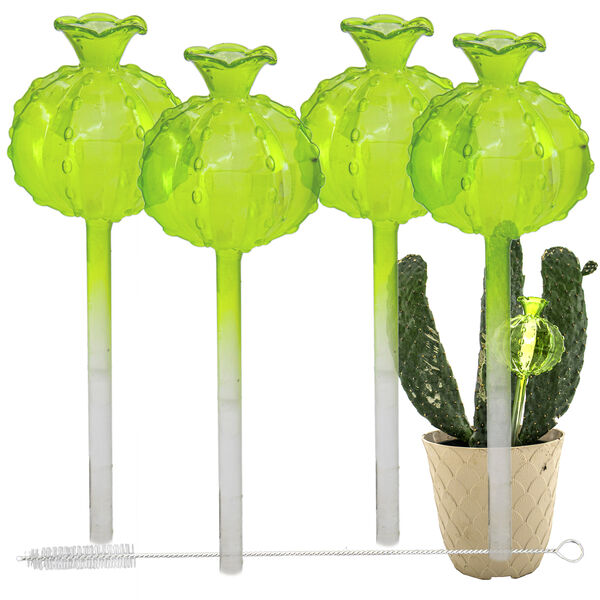 Aqua Glass Plant Watering Cactus Ball Globes - Automatic Self Watering Drip Irrigation Ideal for Vacation Plant Care, Indoor/Outdoor Potted Flowers, Herbs, Houseplants - 10" 6-7 oz 4pc Set